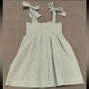 Blue Gingham Dress with Bow Straps